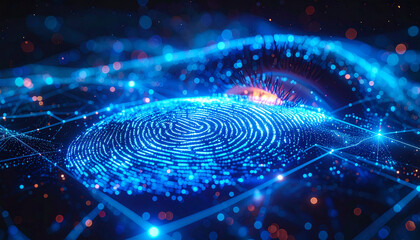 Digital fingerprint concept: Illuminated digital fingerprint, symbolizing security, protection, and futuristic technology. A visually stunning and evocative image