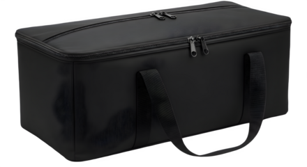 Black rectangular zipper carrying case or portable storage bag isolated on white background