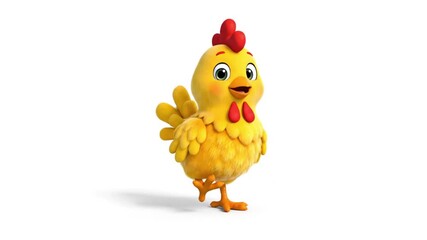 A cute yellow cartoon chicken isolated on white background. Designed for toddler animal shape recognition and educational media.