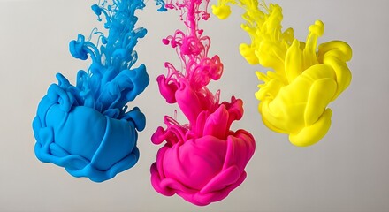 Obraz premium Vibrant CMY Ink Plumes Underwater.