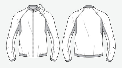 Athletic jacket front and back view mockup template vector design.