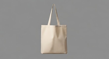 Beige Canvas Tote Bag Mockup on Gray Background for Branding.