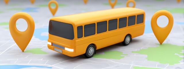 Bus moving along map with animated location arrows, School bus GPS tracking