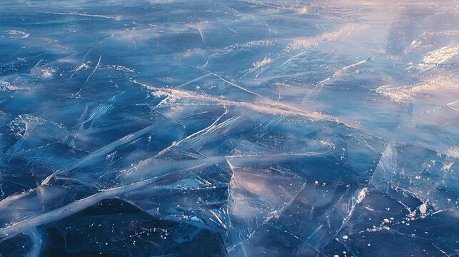 Aerial View of Frozen Ice Patterns on Surface Winter Landscape Abstract Texture