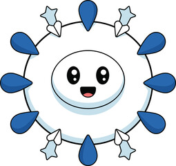 Cute cartoon virus mascot character, smiling germ illustration, adorable microbe design, funny bacteria icon, friendly disease concept, kawaii biology vector art