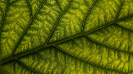 Fototapeta premium Close up of green leaf showing vein details and structure for backgrounds