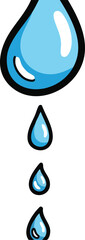 Blue Water Droplets Falling In Sequence Against White Background Simple Cartoon Style