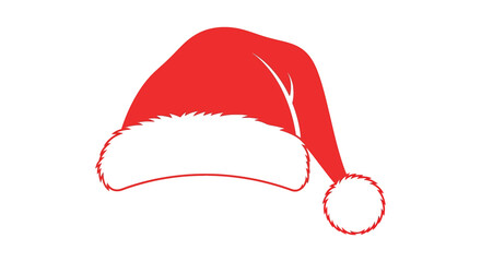 Classic red santa claus hat with white fur trim and pom pom silhouette