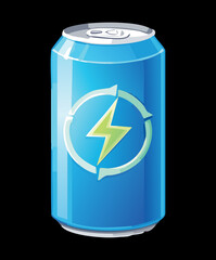 Illustration of a Blue Energy Drink Can with a Bright Yellow Lightning Bolt Symbol for Power Boost