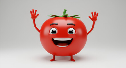 Happy Tomato Character with Arms Raised.