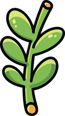 Green Stem Plant With Oval Leaves and Orange Tips Cartoon Style