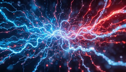 Stunning dynamic energy clash with vibrant blue and red electrical arcs for cutting edge technology or science projects or modern futuristic designs