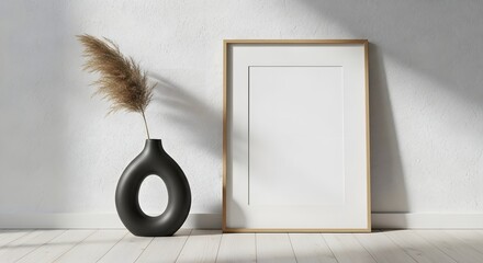 Elegant Blank Frame Mockup with Vase and Pampas Grass for Art Display