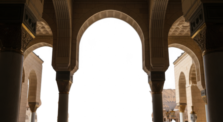 Architectural arches with ornate designs in a historic building interior isolated on transparent background