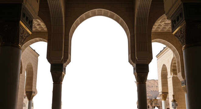 Architectural arches with ornate designs in a historic building interior isolated on transparent background