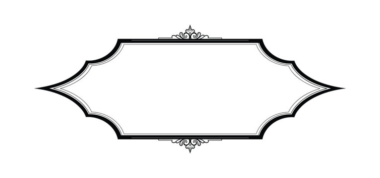 Elegant black ornamental horizontal frame with flourish corners and pointed sides