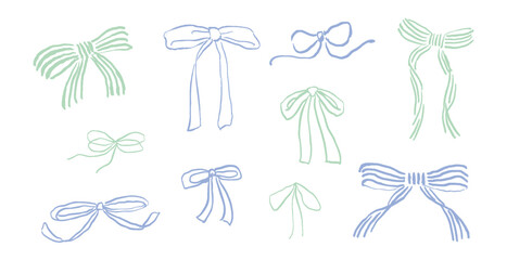 手描きでラフな印象の爽やかでかわいいリボンのイラストセット