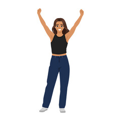 Obraz premium Happy Woman Raising Hands in Joy. Flat Vector character illustration