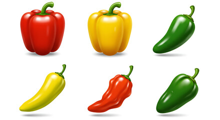 Assortment of Fresh Peppers Red Yellow Green Jalapeno and Banana Peppers.