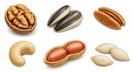 Assortment of Healthy Nuts and Seeds for Snacking.