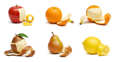 Collection of Fresh Fruits Being Peeled and Prepared for Consumption.
