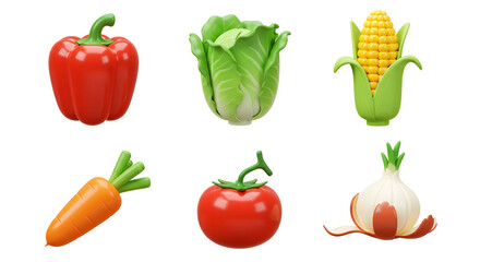 Collection of fresh vegetables isolated on white background.