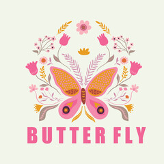 free vector flower,Butterfly and text design.