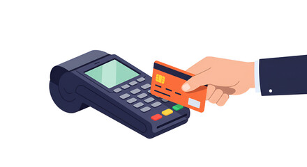 Hand holding credit card for payment at terminal.