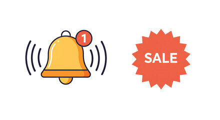 Sale Notification Bell Icon and Starburst Badge.