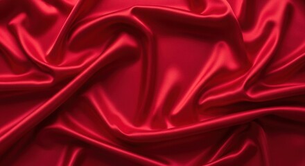 Elegant red satin fabric texture with smooth drapes and glossy folds