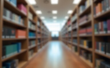 Abstract blurred public library interior space background. High quality