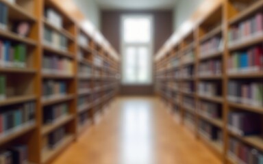 Abstract blurred public library interior space. blurry room with bookshelves by defocused effect. use for background or backdrop in business or education concepts. High quality
