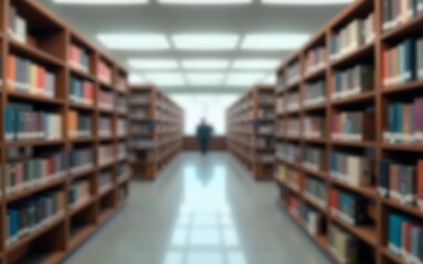 Abstract blurred public library interior space. blurry room with bookshelves by defocused effect. use for background or backdrop in business or education concepts. High quality