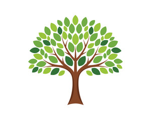 Tree with green leaves environmental logo design representing nature ecology and sustainability growth