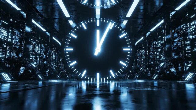 Abstract digital clock displaying time in futuristic environment
