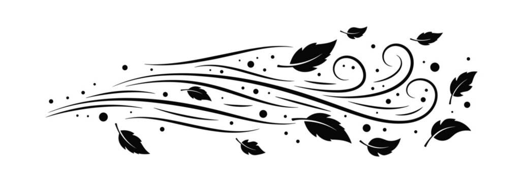 Wind blowing leaves and dust black silhouette of air current with swirling elements