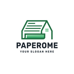 Paper Home Logo – Minimalist Green House Symbol for Real Estate and Eco Living