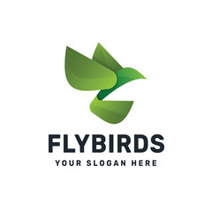 Flybirds Logo – Green Abstract Bird Symbol for Eco and Nature Branding