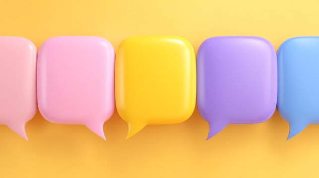 Vibrant colorful speech bubbles for dynamic communication and interactive dialogue on bright yellow background design.