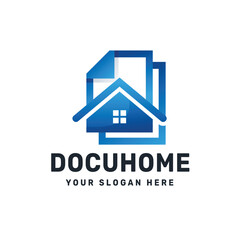 Docuhome Logo – Blue House and Document Symbol for Real Estate and Digital Services