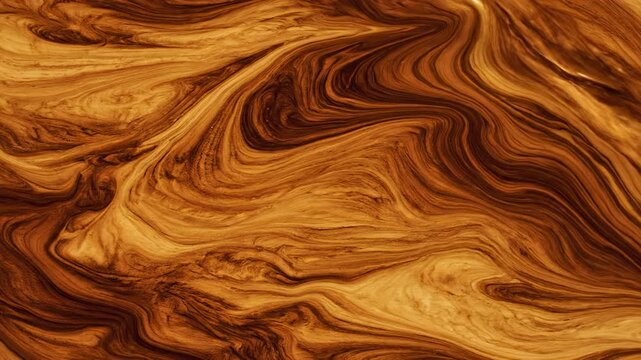 Seamlessly looping abstract flowing liquid wood grain patterns in warm brown and golden hues looping, flowing, calm