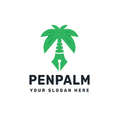 Pen Palm Logo – Palm Tree and Pen Symbol for Tropical and Creative Branding