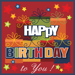 Happy birthday card with presents and lettering