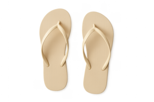 Pair of beige flip-flops ready for summer beach