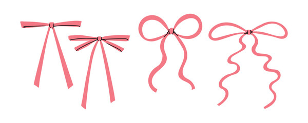 Coquette pink bows set collection for decoration design icon clipart logotype isolated illustration