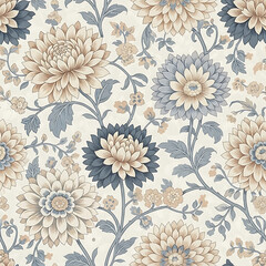 Vintage floral wallpaper with chrysanthemum and vine pattern
