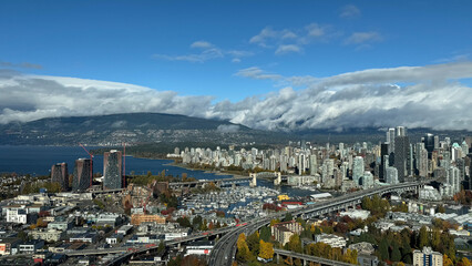 Naklejka premium Vancouver Cityscape with Granville Bridge, Burrard Bridge, Lions Gate Bridge and View Toward West Vancouver, Canada