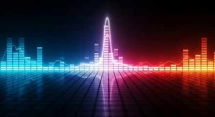 Fototapeta premium Vibrant Digital Audio Equalizer Displaying Sound Waves in Neon Colors.