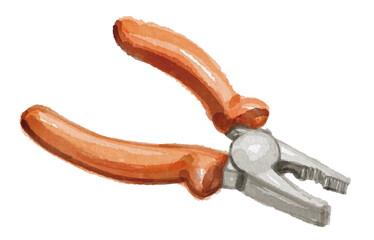 Watercolor pliers isolated on white background