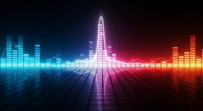Vibrant Digital Audio Equalizer Displaying Sound Waves in Neon Colors.